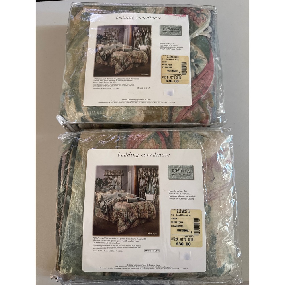 VTG JCPenney Home  Mustique Standard Pillow Shams Set/2 Forest Green USA